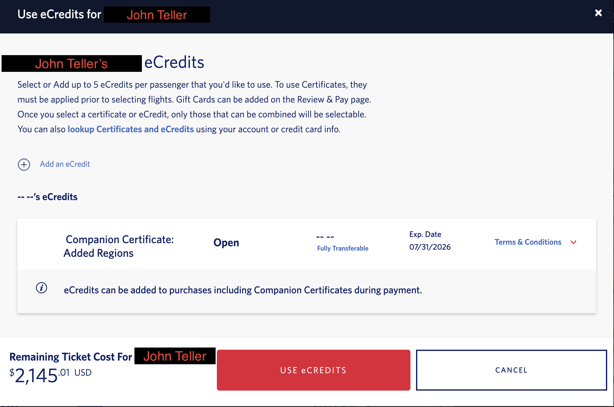 Delta use credits